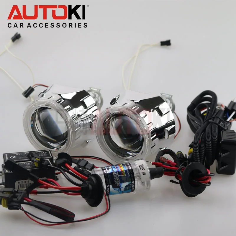 Autoki CCFL 2 5 дюймовые Мини HID линзы проектора bi Xenon + ксеноновая лампа ангельские