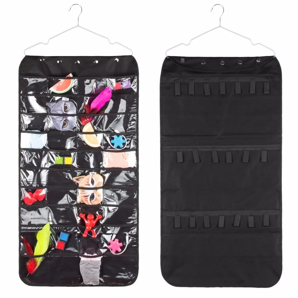 

40 Pockets & 20 Hook-and-Loop Tabs Hanging Jewelry Organizer Dual Sided Household Accessory Holder Storage Bag Closet Storage