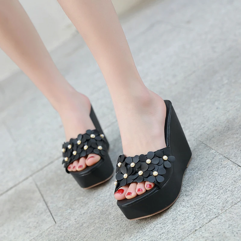 2019 г. женские босоножки на танкетке белые тапочки шлепанцы с цветочным узором 11 5