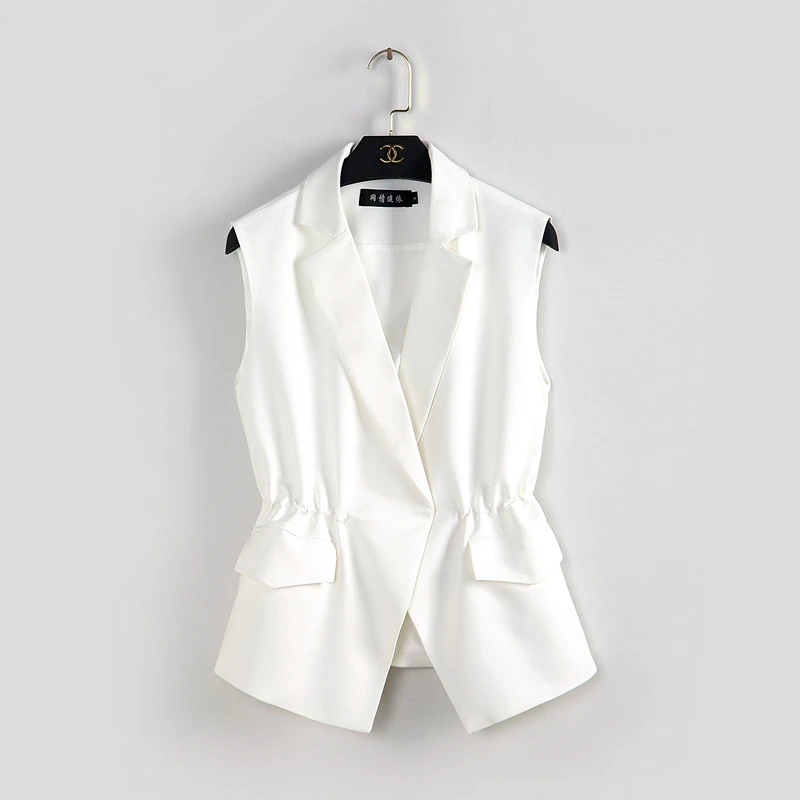 Женский полосатый жилет на одной пуговице черный пиджак без рукавов