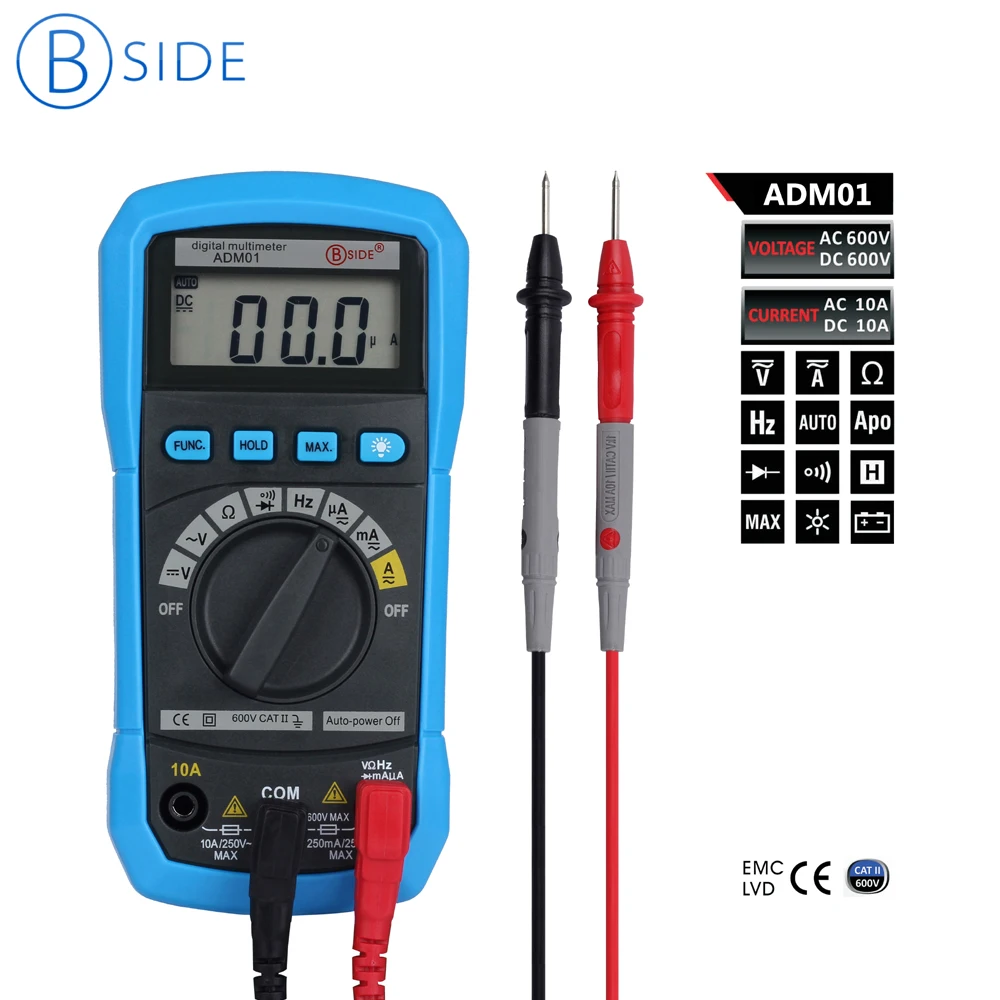 

Bside ADM01 Auto Ranging 3 1/2 Digital Multimeter DMM DC AC Voltage Current HZ Meter Tester Diode & Continuity Test