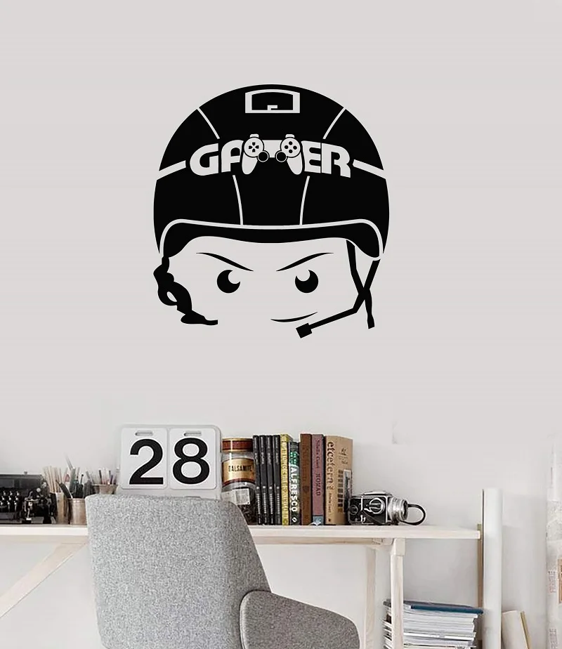 

Vinyl wall applique boy video game headphone room art sticker mural, game hall, entertainment venue decoration YX12