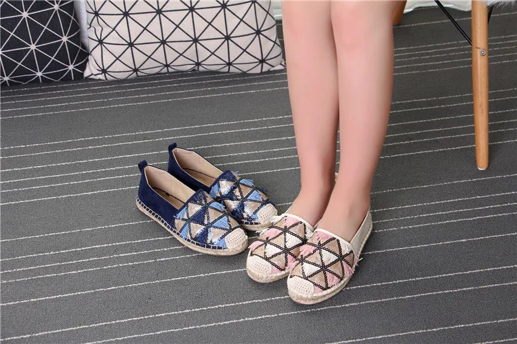 MInmclas Alpargatas Espadrilles; шикарные удобные слипоны; Женские Повседневные тапочки; дышащие льняные парусиновые туфли из конопли с кисточками и блестками для девочек