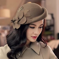 2021 autumn and winter lady party formal 100 wool fedora hats women flower beret caps chic felt fascinator