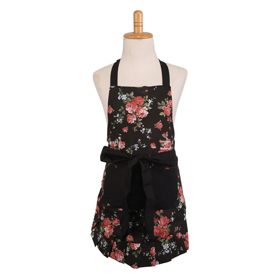 a kids apron Мать и дочь родитель фартук хлопок печать милые фартуки с карманами по дому барбекю DIY живопись цветок передник фартук черный - Цвет: a kids apron