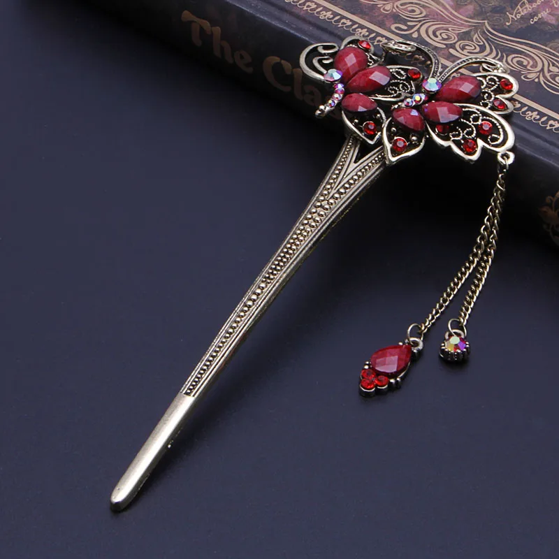 Женская элегантная заколка для волос с двойными бабочками модная шпилька стразы