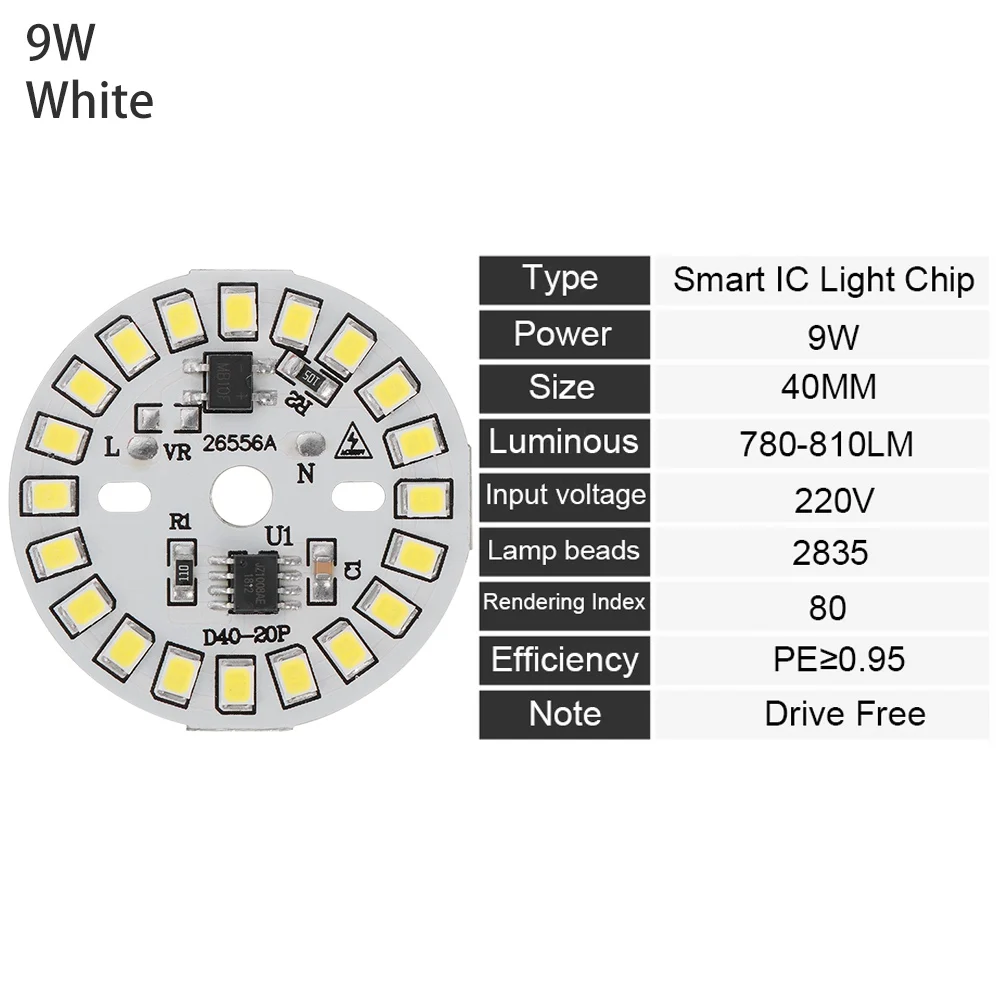 9W white Умный IC круглый 3-15 Вт Светодиодный светильник-чип 2835 SMD Смарт IC чипы пластины ac220в теплый белый/белый светодиодный светильник COB лампы светодиодный - Emitting Color: 9W white