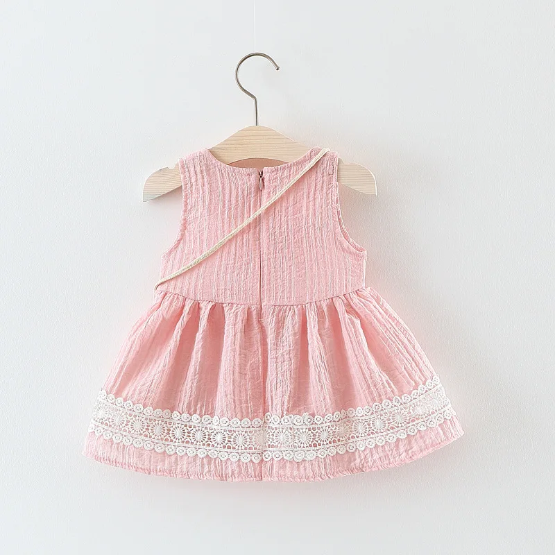 2018 new Sleeveless lace work Dress cartoon bay solid Baby Clothes o-neck Clothing Kids zipper casual Dresses for girls | Детская одежда