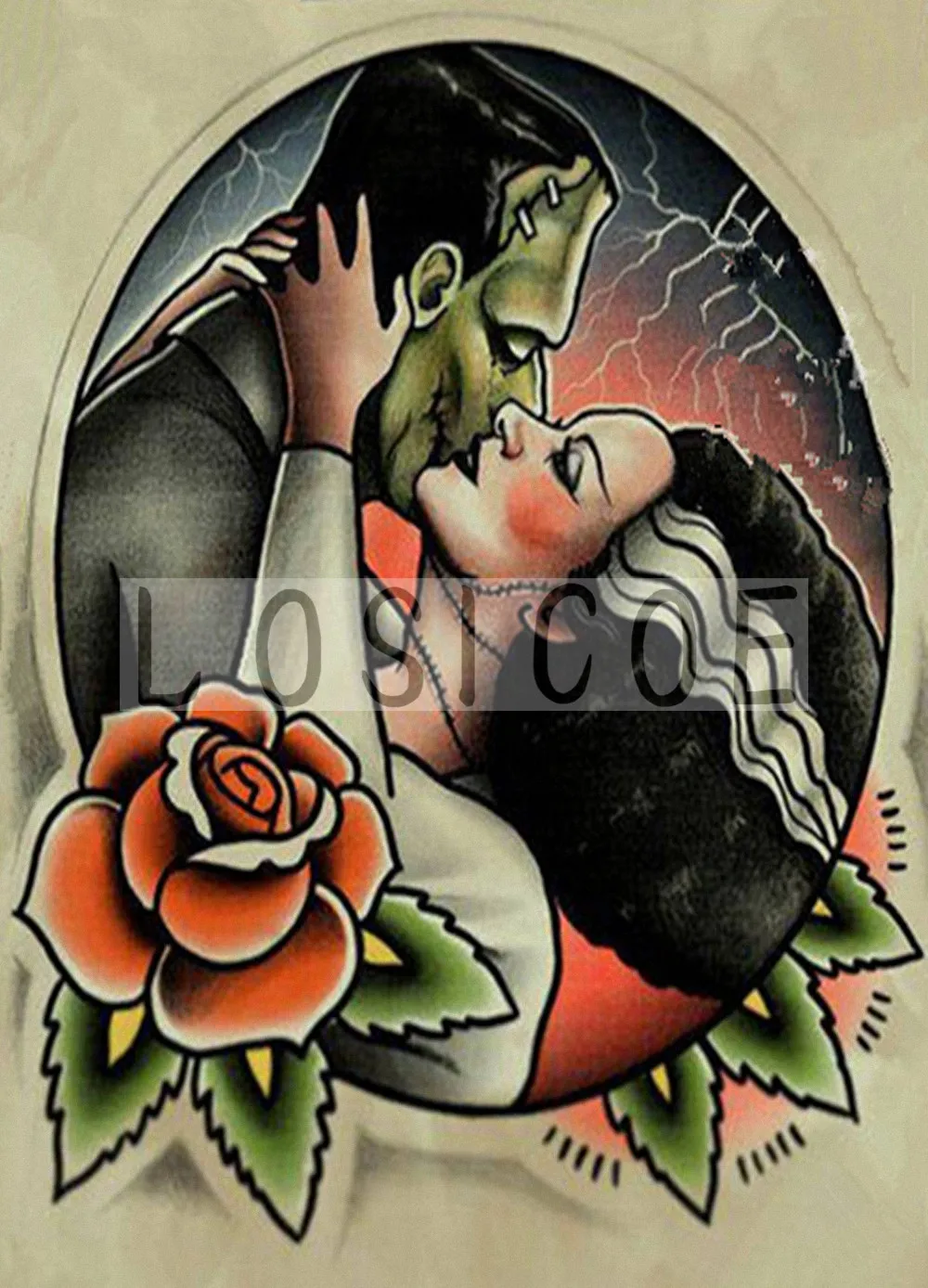 Винтажный постер из крафт бумаги с татуировками и принтом зомби love 30 х42 см