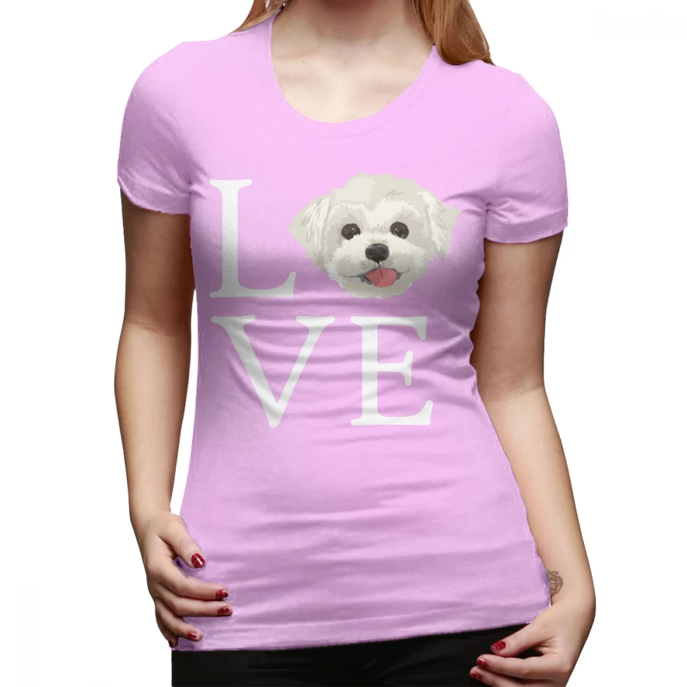 Футболка с Мальтийской собакой, футболка с надписью I Love Maltese Dog Lover, Милая футболка с собачьим лицом, большая женская футболка с коротким рукавом, графическая женская футболка - Цвет: Розовый