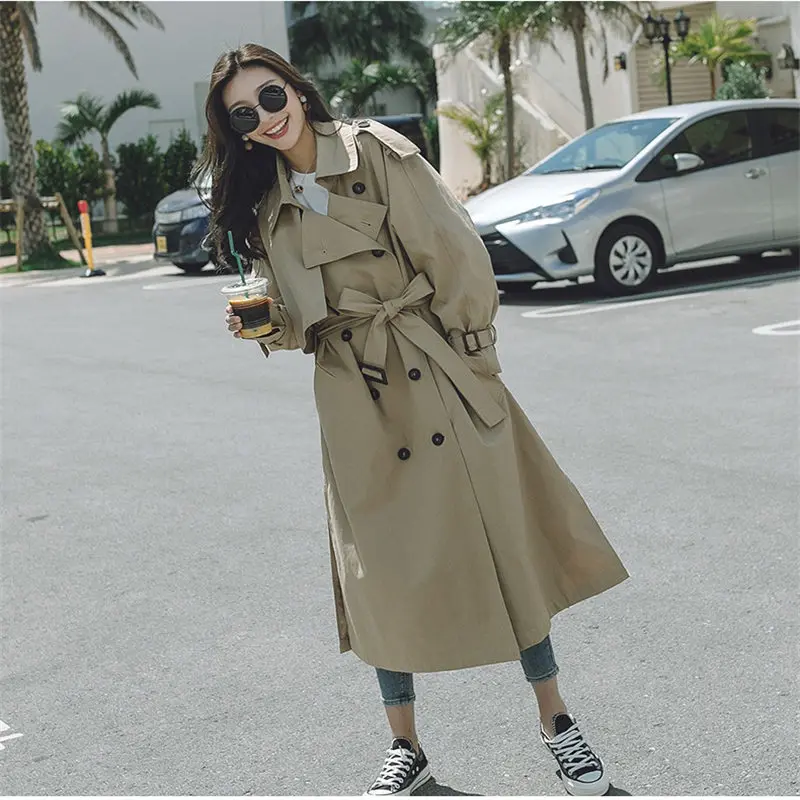 Ветровка модная новинка тренчкот с английским воротником Повседневная Длинная