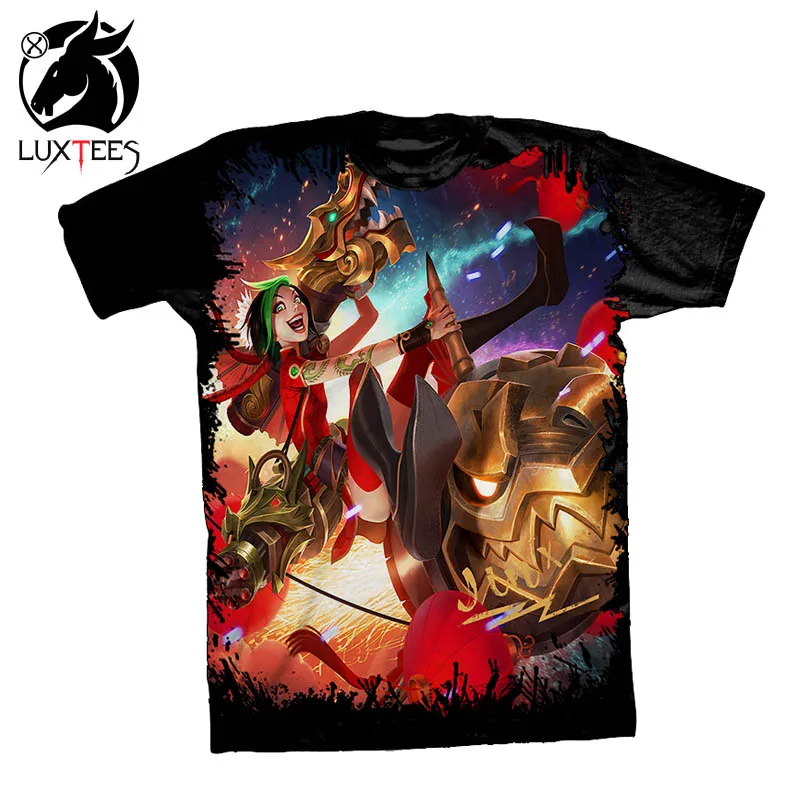 Для мужчин женщин LOL Герои футболка Джинкс AHRI Ривен Костюмы для косплея 3D Графика
