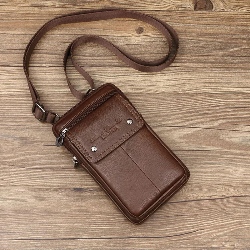 mens genuine leather shoulder bags small square high quality multi function messenger bag retro business office mobile phone st free global shipping