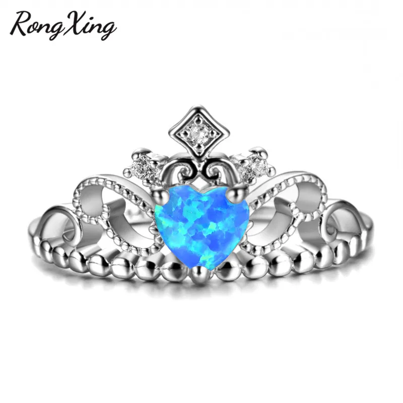 RongXing роскошные кольца с голубым огненным опалом Королевская корона для женщин