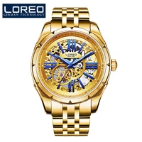 luxury mens mechanical watches stainless steel strap male automatic skeleton loreo wristwatch luminous hands xmas gift for male