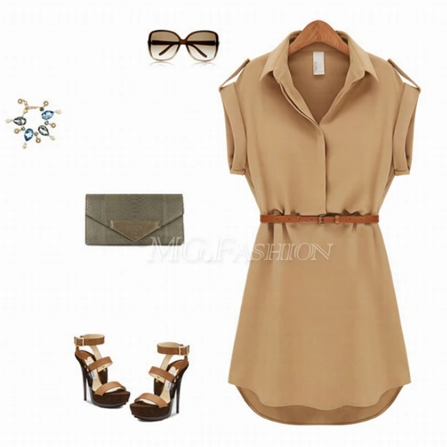 Модная Женская эластичная шифоновая Повседневная OL рубашка мини платье с