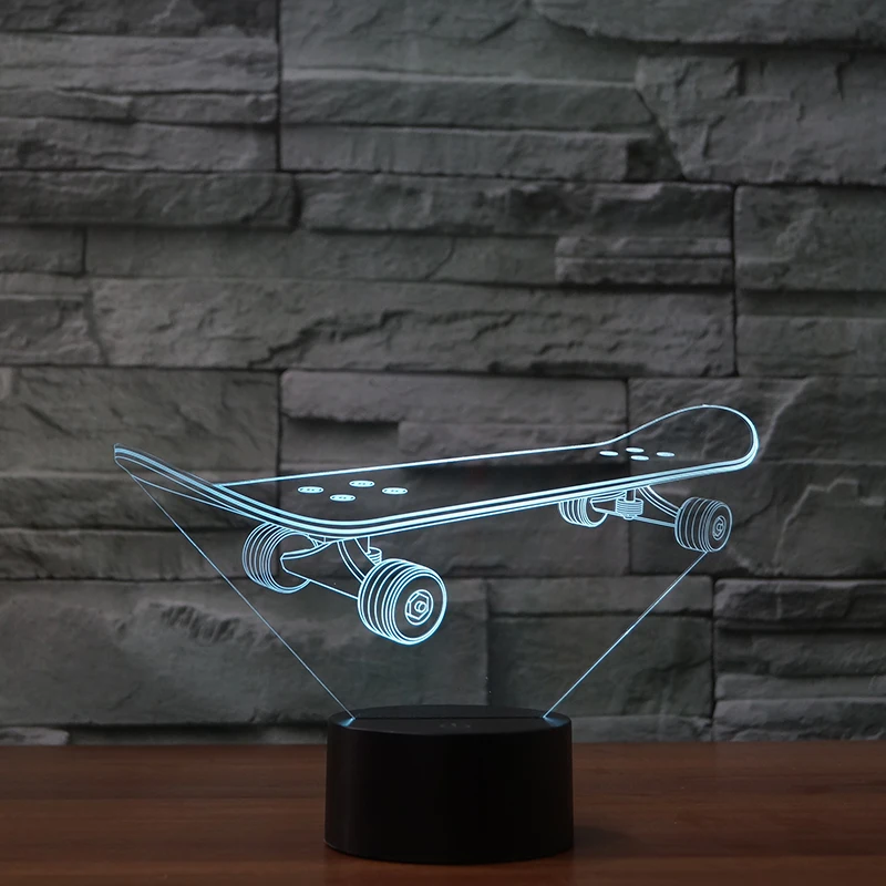 3D Оптическая иллюзия настольная лампа/3D ночник 7 цветов LED лампа скейт доска для