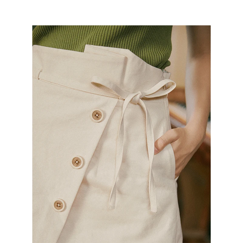 INMAN Autumn New Arrival Young Literary Style Lacing Button Slits A-line Women Short Skirt