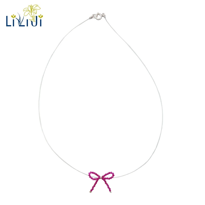 

Lii Ji Gemstone Lab-Created Ruby Bowknot Pendant Choker Necklace Party Gift