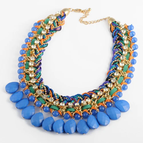 Мода несколько вязать коренастый цепи белый кристалл падение голубой кулон из