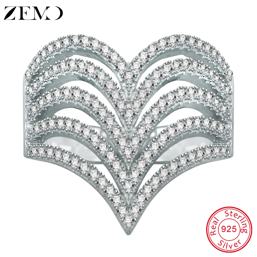 

ZEMO 2019 Brand Fashion 925 Sterling Silver Jewelry Cubic Zircon Crystal Engagement Wedding Rings For Women Anillo Bijoux