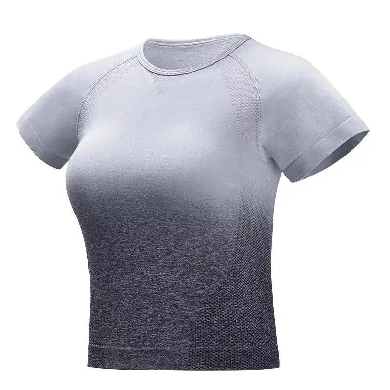 Grey SALSPOR Ombre бесшовные рубашки для йоги для женщин Быстросохнущий эластичный кроп-Топ Спортивная Футболка Тренажерный зал Бег Фитнес с коротким рукавом для тренировок Топы - Цвет: Grey