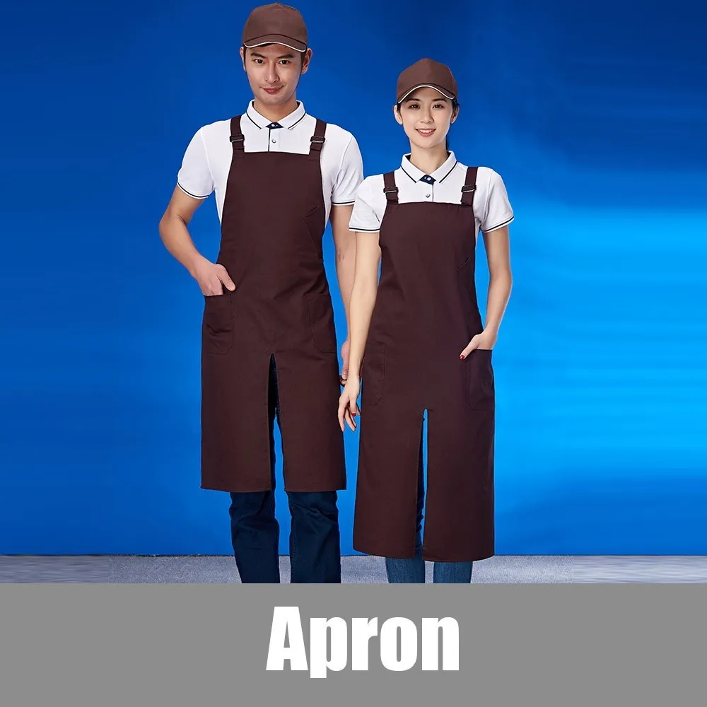 Dark brown Apron Чистый хлопок анти вода для женщин и мужчин с принтом логотипа шеф-повара Кухня Фартук Ресторан Официант кафе парикмахер повесить шеи парикмахеры - Цвет: Dark brown Apron