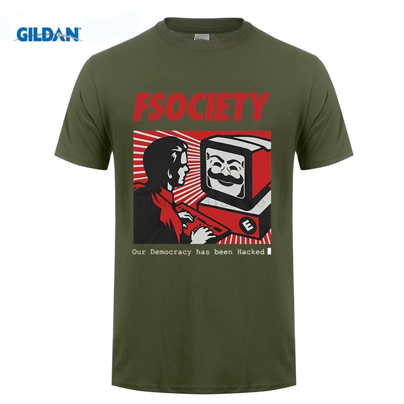 Mr Robot Fsociety Mask T Shirts Men Fashion Printed T-shirt Summer Short Sleeve Cotton Shirt |