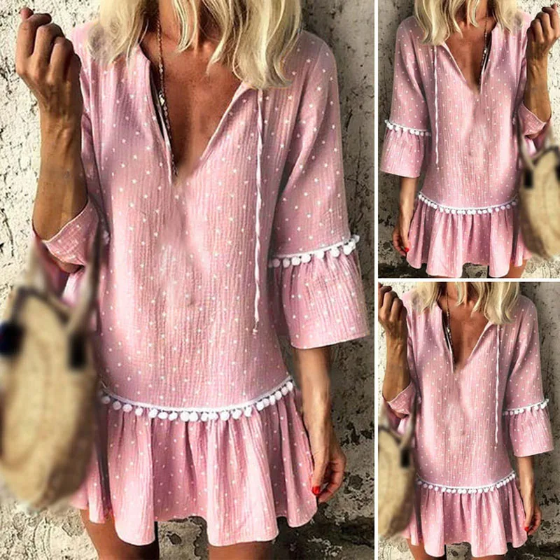 2019 новинка женские повседневные свободные с узором в горошек рюшами v-образным