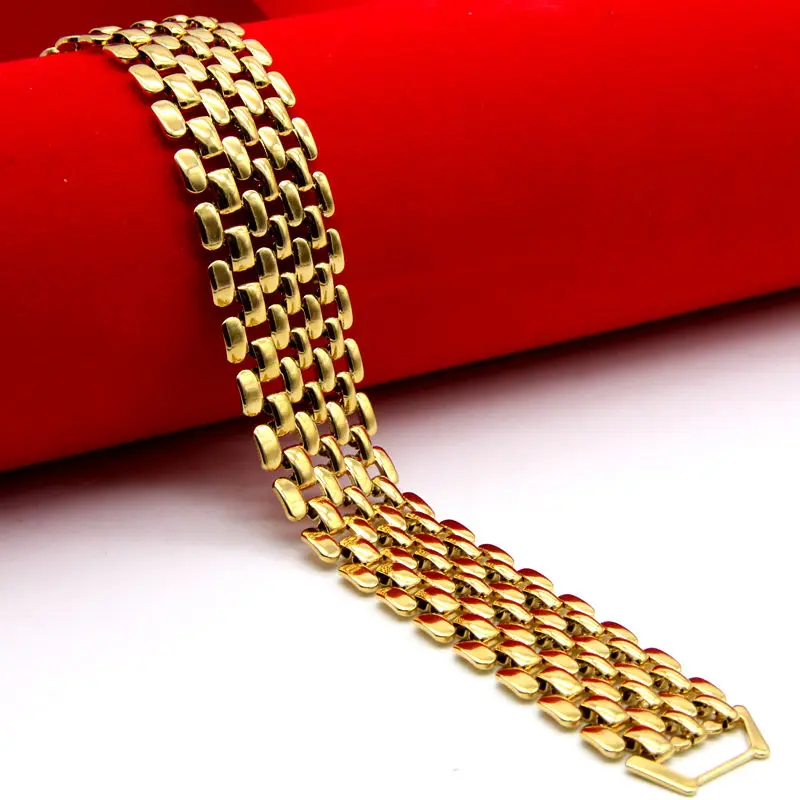 New Mesh Shaped Mens Bracelet Yellow Gold Filled 18MM Wide Hip Hop Boys/Man Wrist Chain 8.26