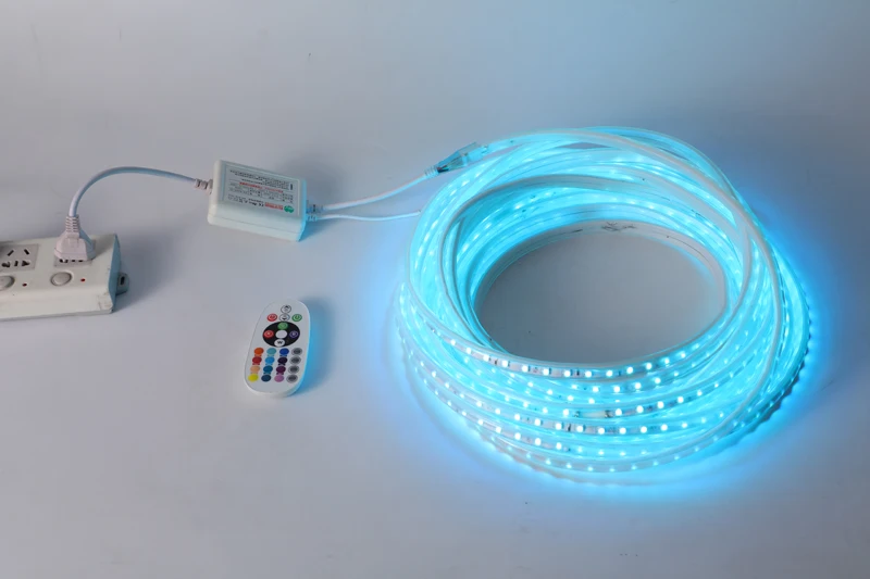 Цветная(RGB) Светодиодные ленты гибкий светильник s SMD5050 Водонепроницаемый AC220V 230V 240V неоновый светильник дистанционного Управление вечерние Гостиная домашний декор DIY светодиодный