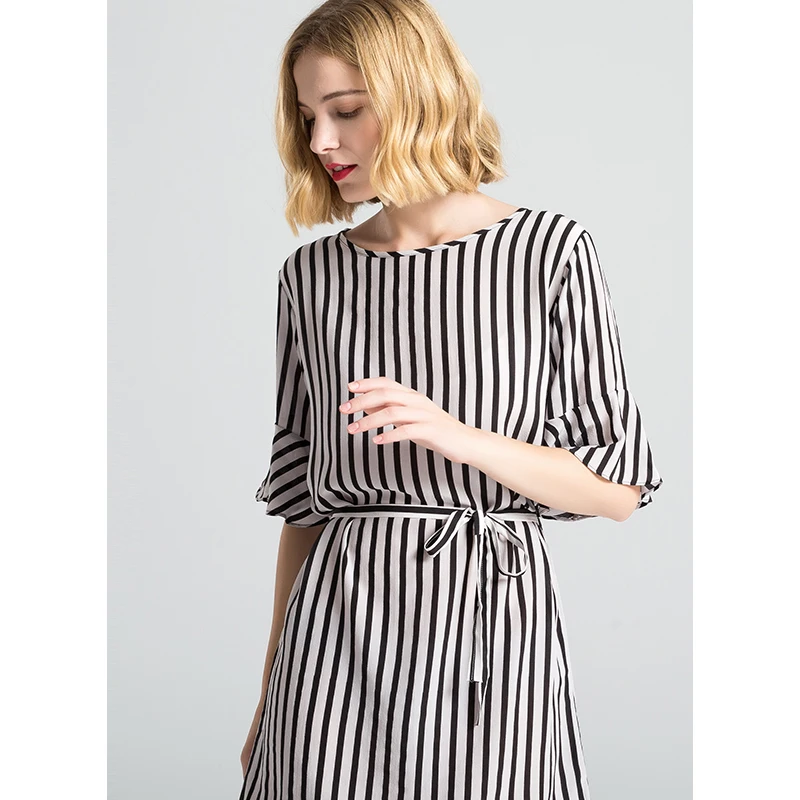 Платье в полоску из натурального шелка 100% шелк тутового шелкопряда женское