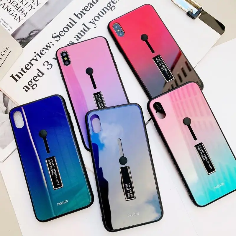 Чехол из закаленного стекла для iPhone XS XR 7 8X6 6S Plus градиент цвета синий луч Аврора