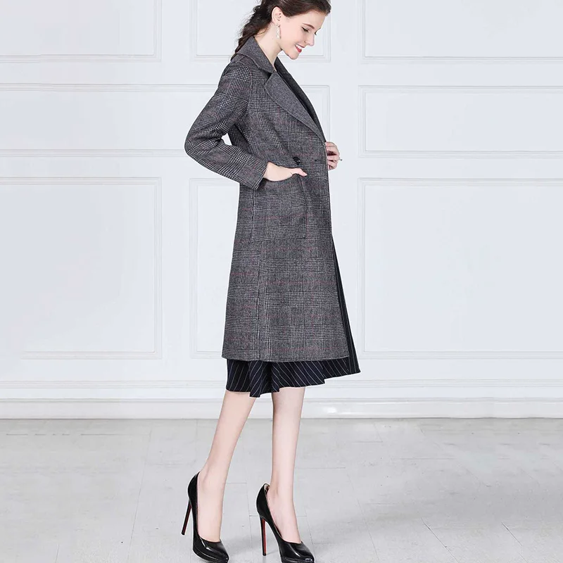 Genuine woolen coat female 2018 winter new long paragraph high-grade wool plaid jacket | Женская одежда