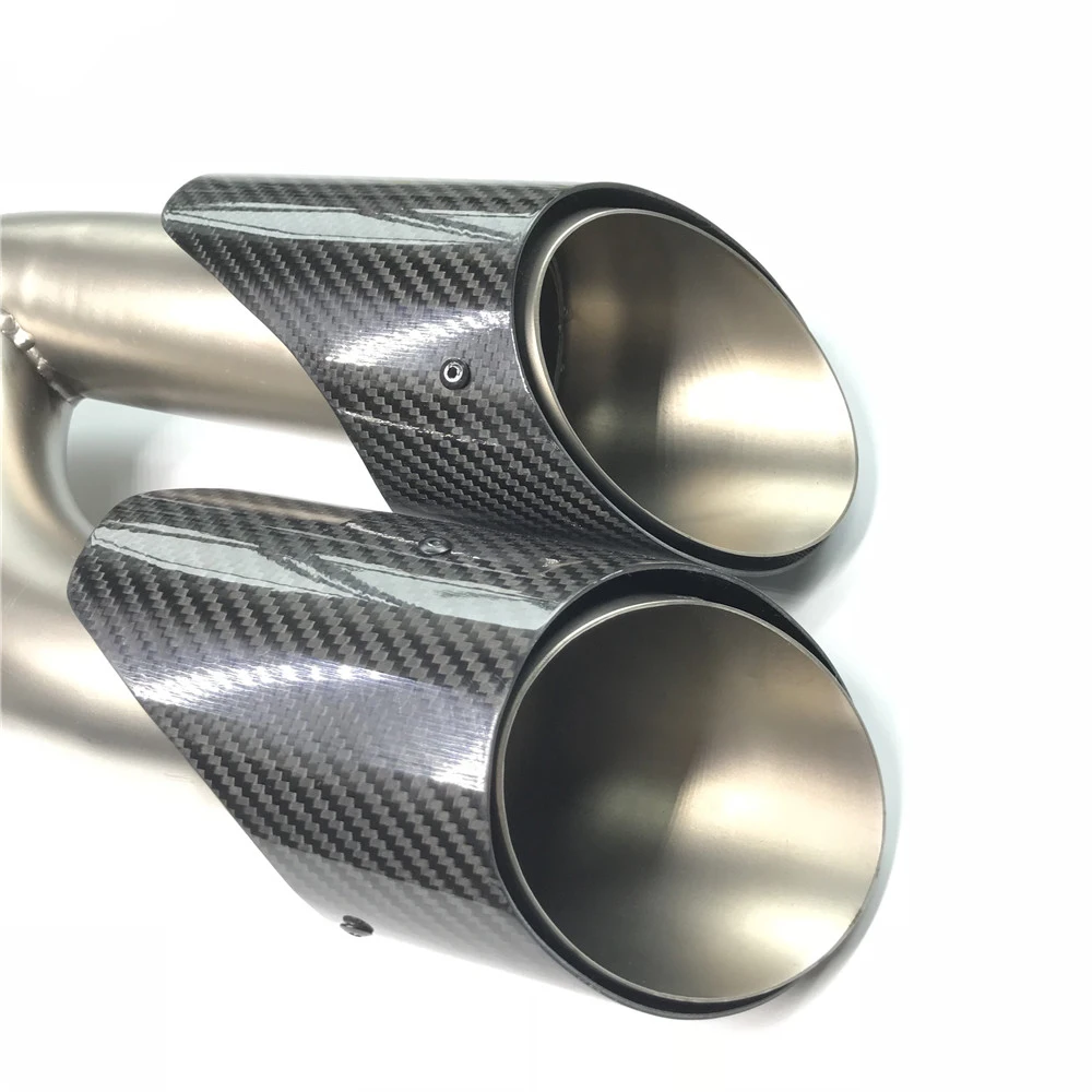 Dual tips Glossy Carbon fiber Tail Exhaust Tips Muffler Pipe For Porsche New Cayenne GTS Stainless Steel mufflers | Автомобили и