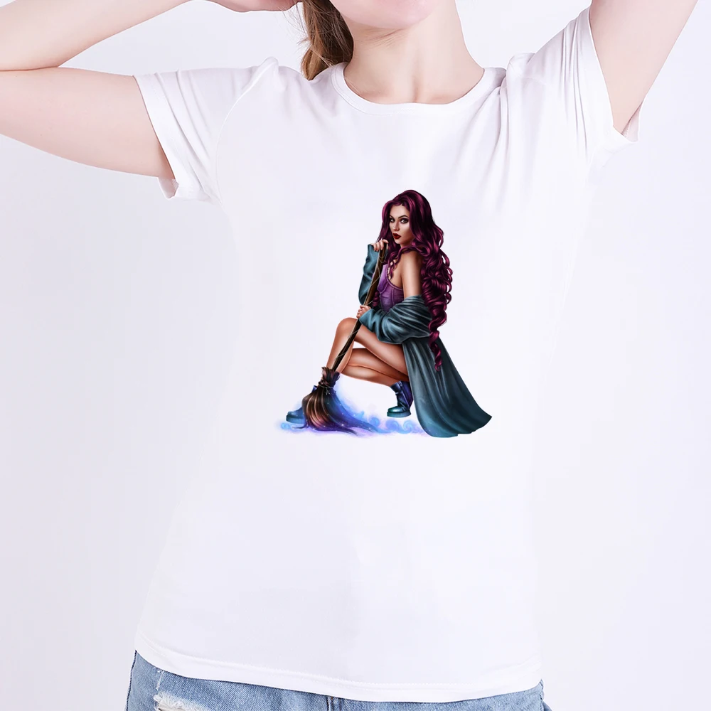 Разноцветная Футболка с принтом ведьмы на Хеллоуин Модальная женская футболка