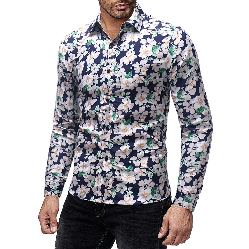 Футболка с рисунком птицы Мужские рубашки длинными рукавами принтом Camisa Masculina