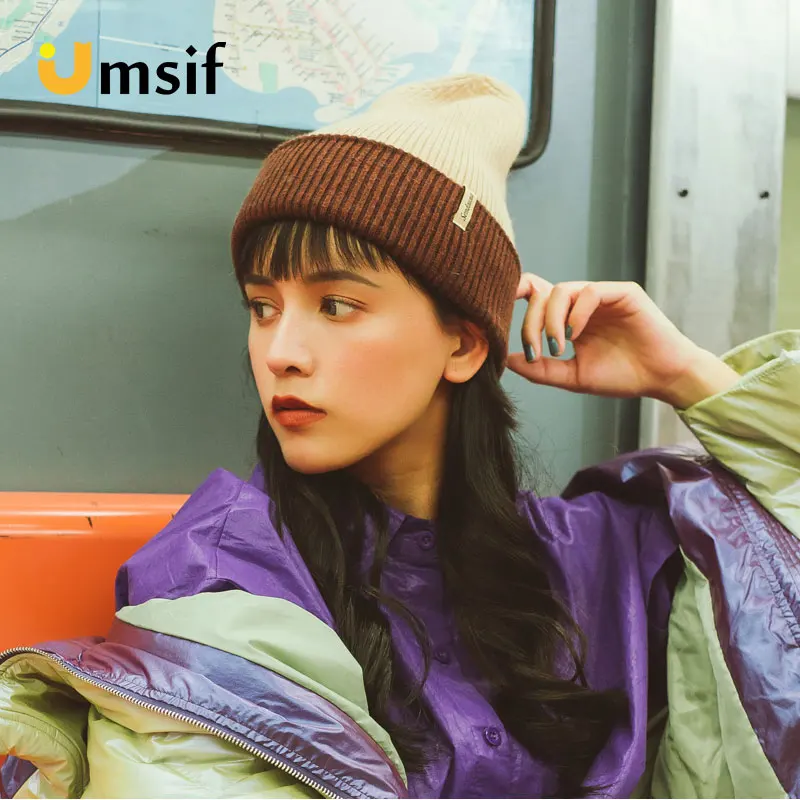 2018 новые зимние женские одноцветные толстые шерстяные шапки бини двухсторонние