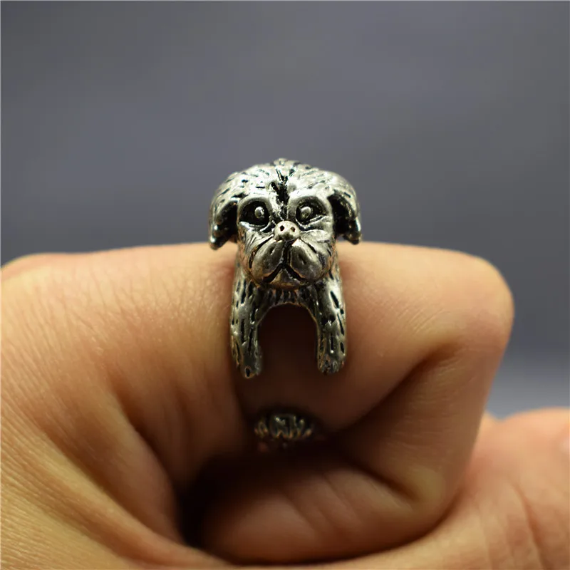 Прямая поставка винтажные милые кольца Shih tzu в стиле ретро регулируемые с собакой