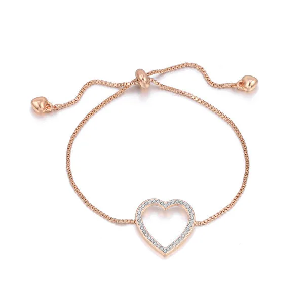 Rose Gold Модный Регулируемый циркониевый браслет для женщин золотая коробка с сердцем цепочка Ювелирные изделия в форме сердца браслет подарок - Окраска металла: Rose Gold