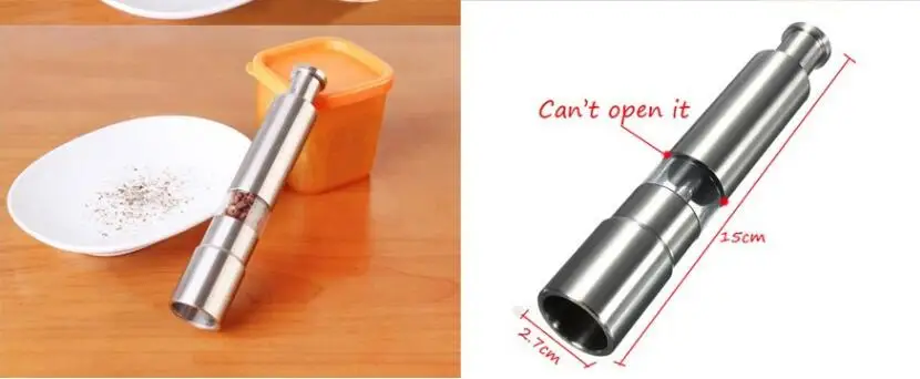 

High Quality Silvery Thumb Push Salt Stainless Steel Pepper Grinder Spice Sauce Mills Grind Stick Tool Kitchen Gadgets dhl free