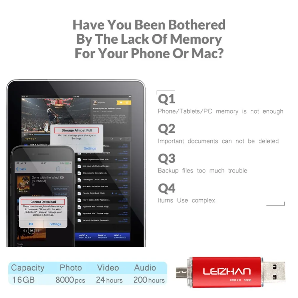 Leizhan OTG USB флэш-накопитель 64 ГБ 32 16 8 4 Android микронакопитель Флешка 2 0 карта памяти |