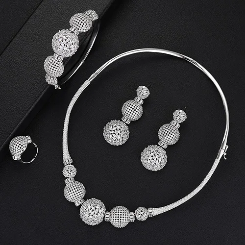 Silver GODKI Luxury Ball Chain Nigerian Statement Jewelry sets For Women Wedding Cubic Zircon CZ Dubai Gold Bridal Jewelry Set - Окраска металла: Silver