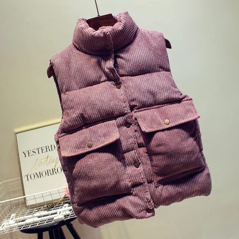 Для женщин жилет 2018 модные зимние Однотонный хлопок вниз женский толстый теплый