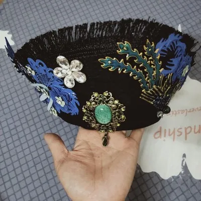 Женская старинная Китайская Шляпа с принтом для женщин королевская Кепка для невесты украшение головы принцессы вечерние шапки праздничный колпак корона принцессы