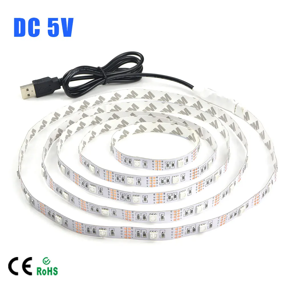 1 шт. SMD 3528/5050 DC 5 В USB источник питания Декор RGB Светодиодная лента светильник лента 50 см 1 м 2 м лента белый/теплый белый/RGB