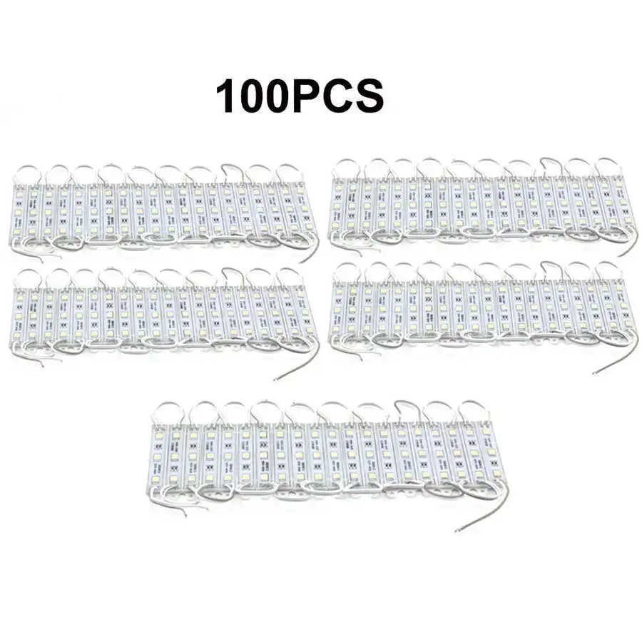 100PCS SMD 5050 Светодиодный модуль 3 светодиодный DC12V водонепроницаемый рекламный знак магазин передний ленточный светильник лампа модули света комплект белого цвета - Цвет: 100PCS