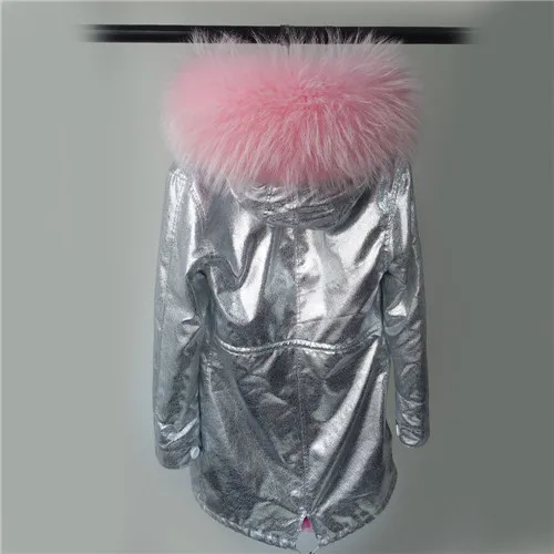 Long 9 pink furliner Зимняя куртка, съемная меховая подкладка из кроличьего меха, парка, Серебряное пальто, большой воротник из меха енота, пальто с капюшоном, парки, верхняя одежда - Цвет: Long 9 pink furliner