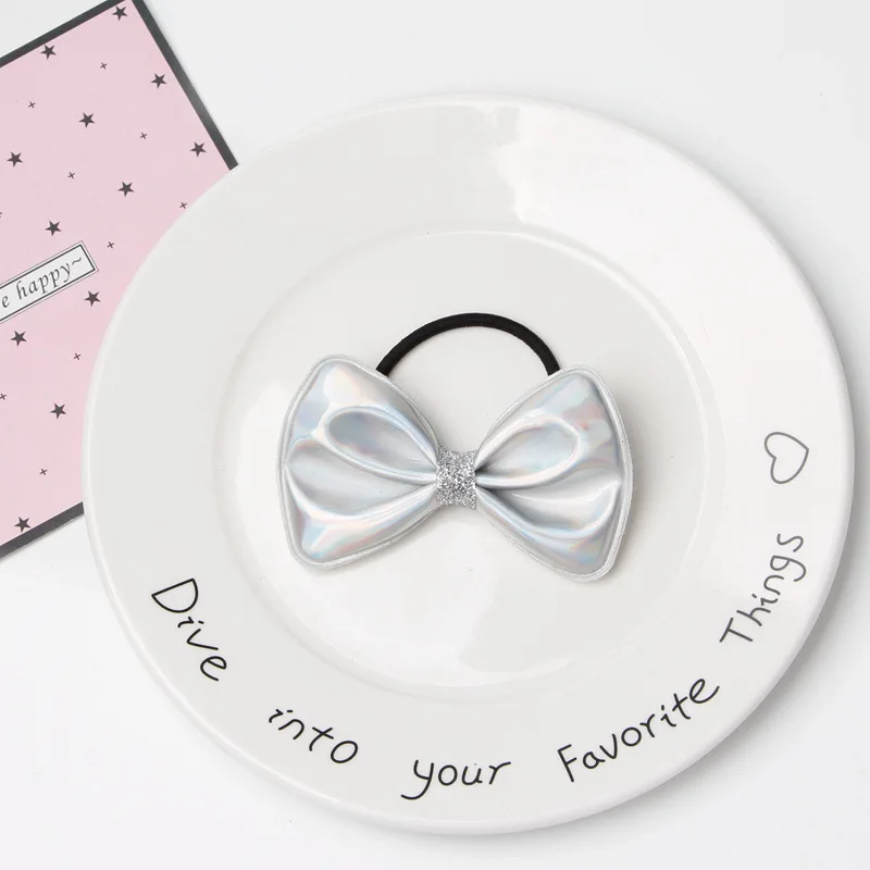 Изысканные 20 шт. модные милые лазерные Галстуки для волос с бантиком однотонные