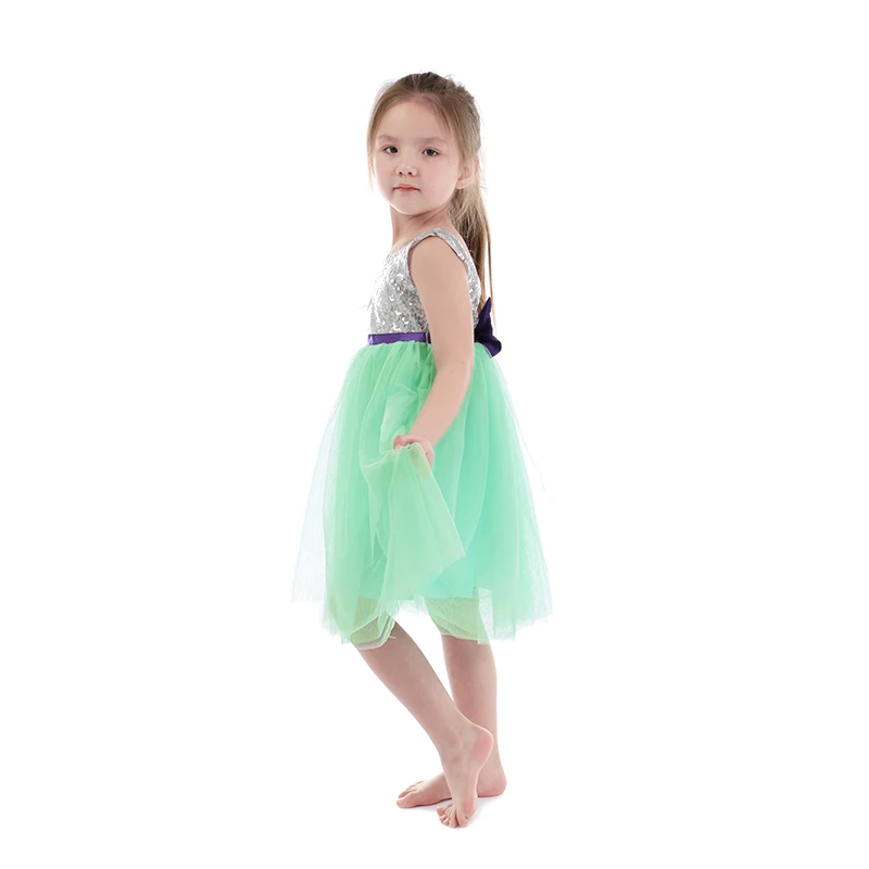 Kaiya Angel Princess Wedding Party Girls Dress Summer Sleeveless White Sequins Apple Green Mesh Purple bow Spring clothes | Детская